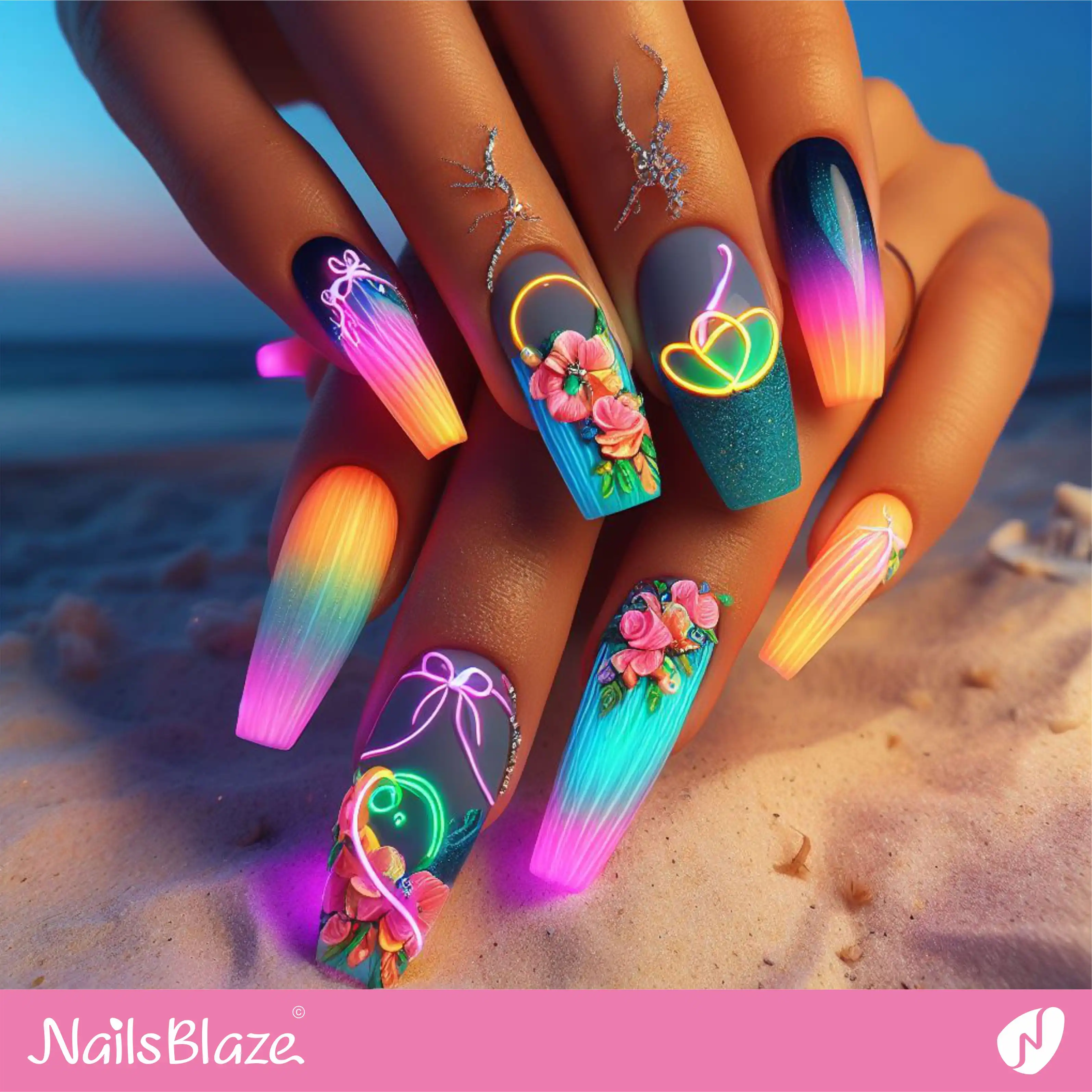 Beach Wedding Neon Nails| Wedding-NB-D-56